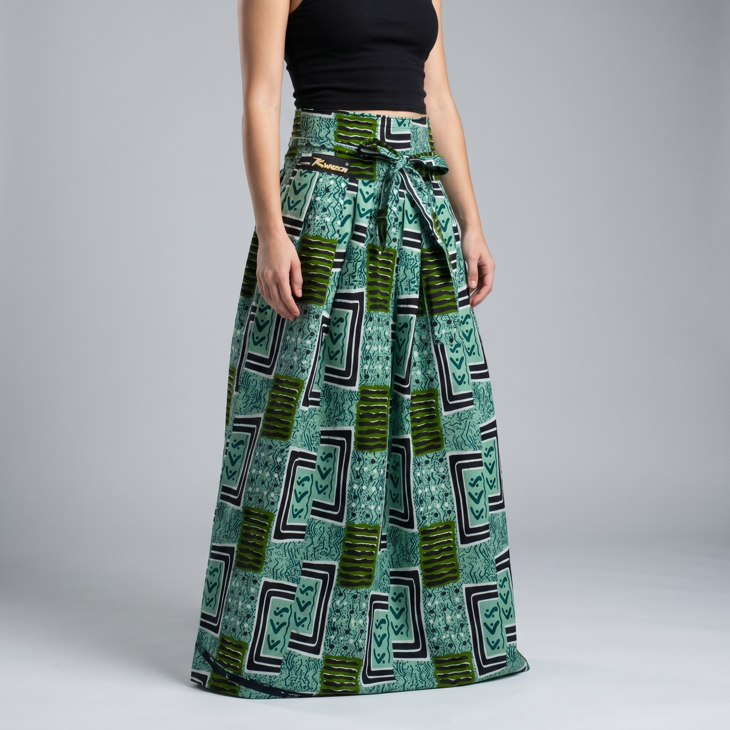 Falda Wax Ankara · Estampado Geométrico Verde · Kwaleon