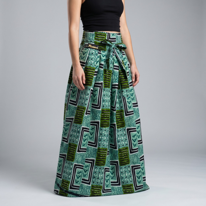 Falda Wax Ankara · Estampado Geométrico Verde · Kwaleon