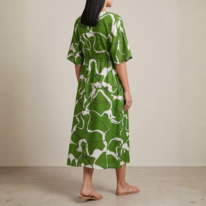 Vestido Wax Kwaleon · Hojas Verde Selva