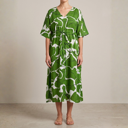 Vestido Wax Kwaleon · Hojas Verde Selva