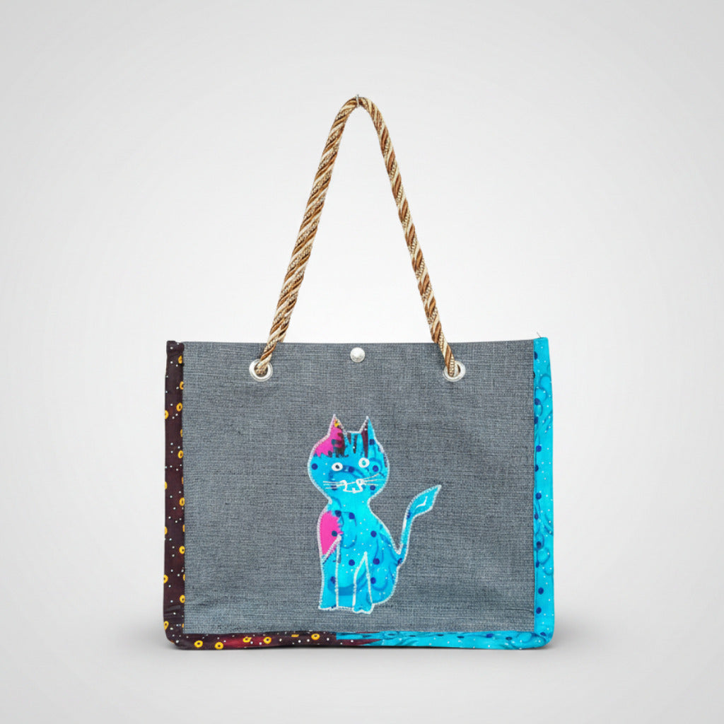 Bolso Kwaleon · Tote Bag Edición Felina (Gris/Azul)
