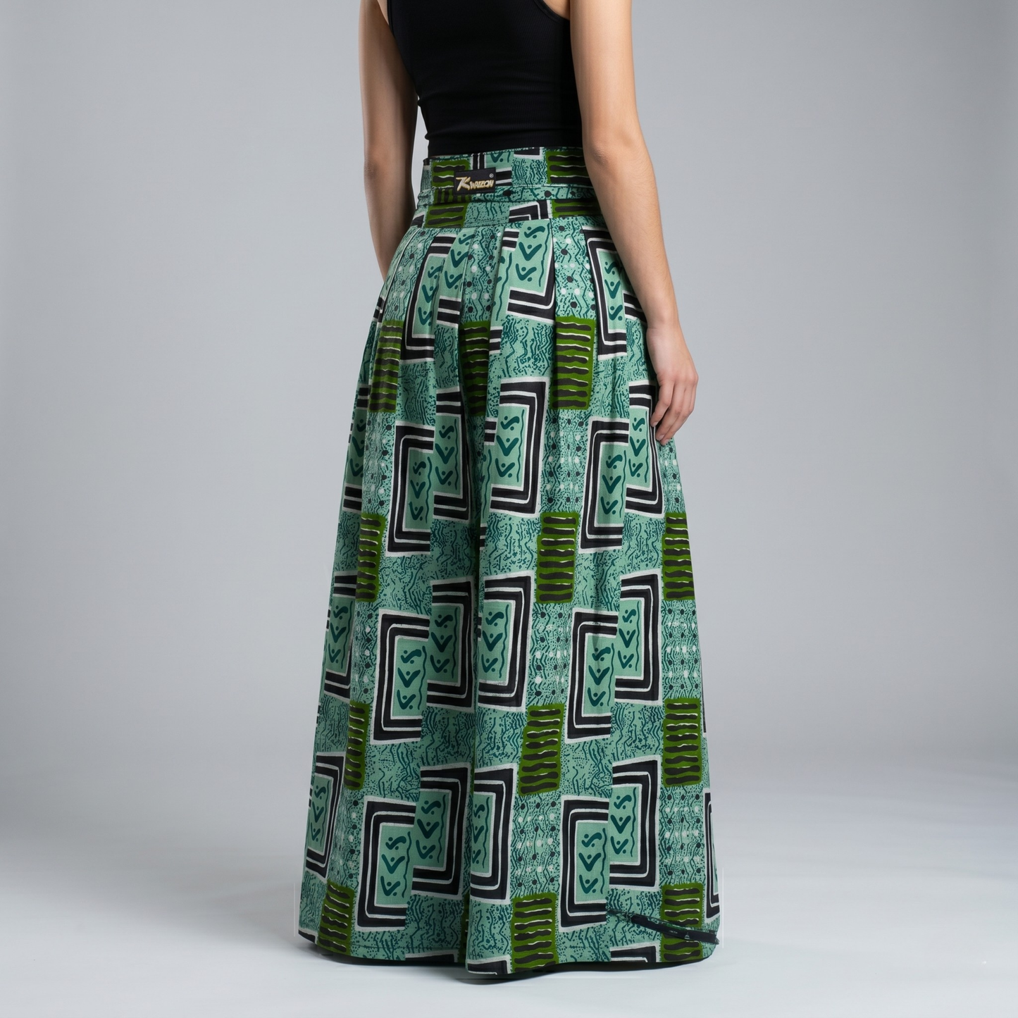 Falda Wax Ankara · Estampado Geométrico Verde · Kwaleon