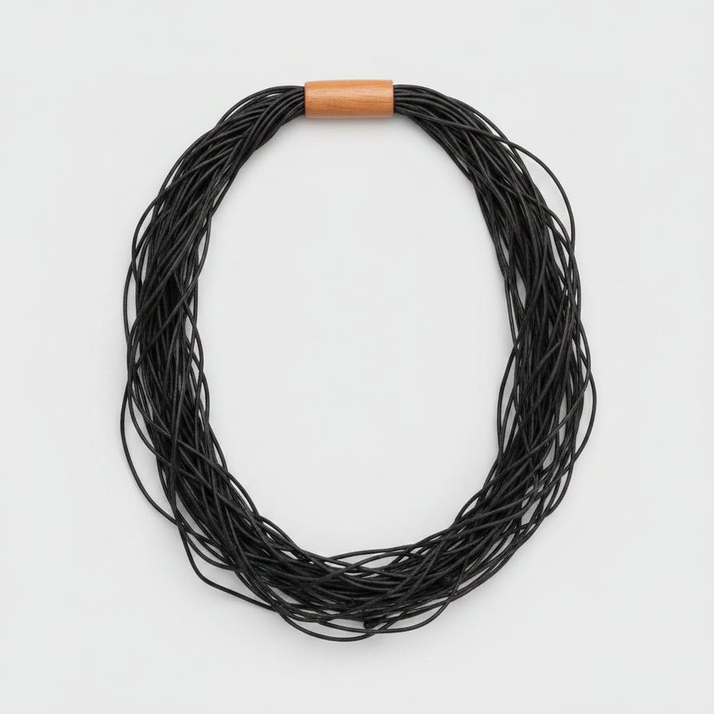 Collar de caucho Kwaleon · Multicordón Negro (cierre de madera)