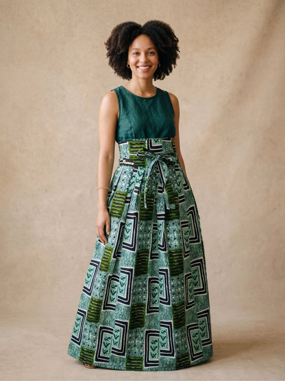 Falda Wax Ankara · Estampado Geométrico Verde · Kwaleon