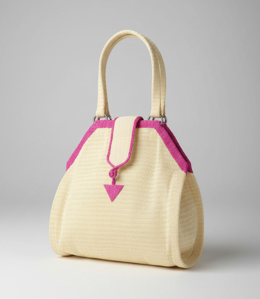 Tote Bag Africana S – Plástico Reciclado Tejido a Mano (Crema/Rosa)