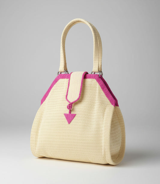 Tote Bag Africana S – Plástico Reciclado Tejido a Mano (Crema/Rosa)