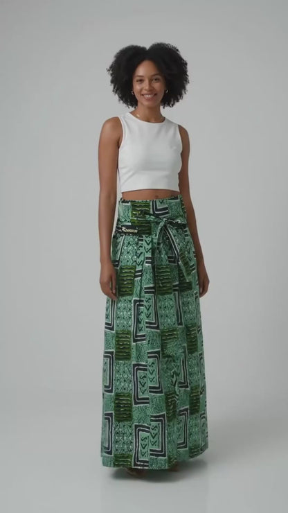 Falda Wax Ankara · Estampado Geométrico Verde · Kwaleon