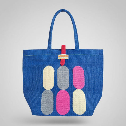Tote Bag Africana XL – Plástico Reciclado Tejido a Mano (Azul Electrico) - KWALEON