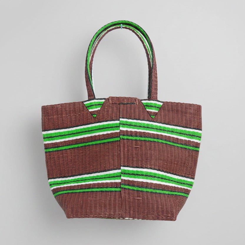 Tote Bag Africana XL – Plástico Reciclado Tejido a Mano (Marron/Verde) - KWALEON