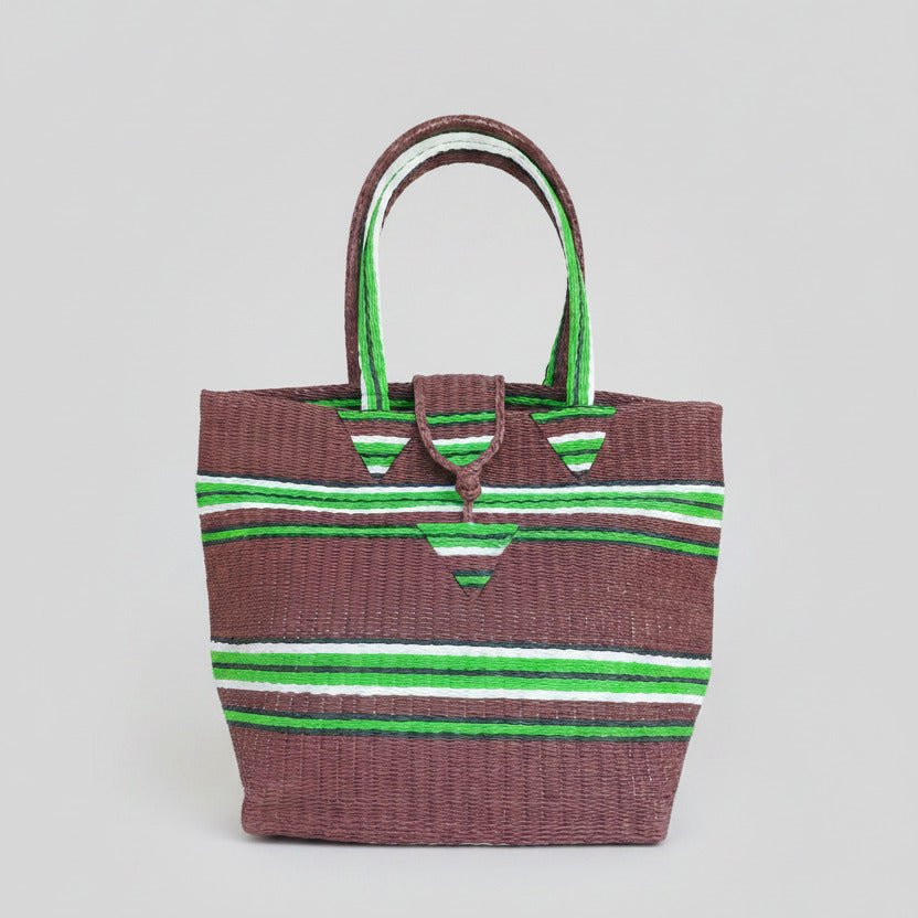 Tote Bag Africana XL – Plástico Reciclado Tejido a Mano (Marron/Verde) - KWALEON