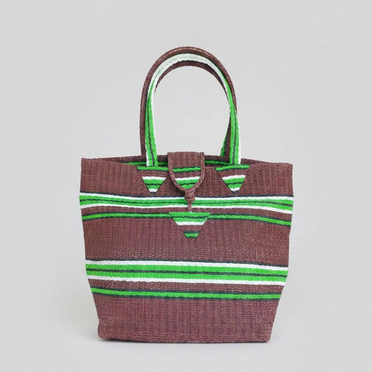 Tote Bag Africana XL – Plástico Reciclado Tejido a Mano (Marron/Verde) - KWALEON